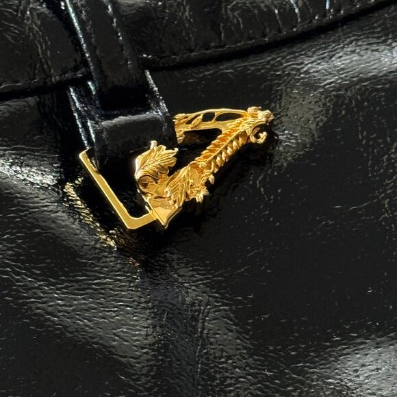 Versace Vinyl Midi Skirt Medusa Head Gold Buttons Black IT 40 US 4 - Picture 9 of 15